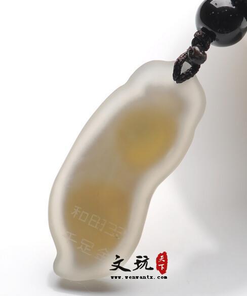 天然和田玉搭配千足金吊坠《发财豆》 小巧别致适合女性-5