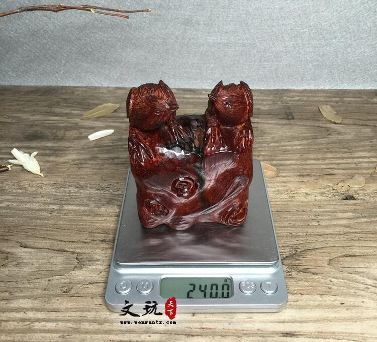 印度小叶紫檀 工艺品 摆件“双喜临门” 鸡血红泥料材质-7