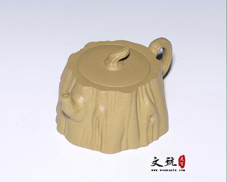 宜兴紫砂壶正品全手工花货本山段泥紫茄泥精品矮树桩壶-6