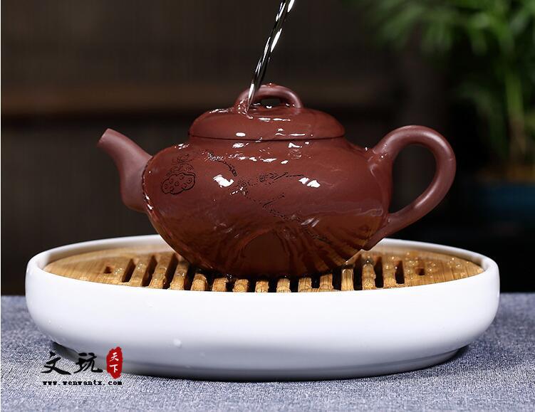 宜兴原矿正品名家纯全手工刻绘莲蓬紫泥含香壶茶壶茶具-5