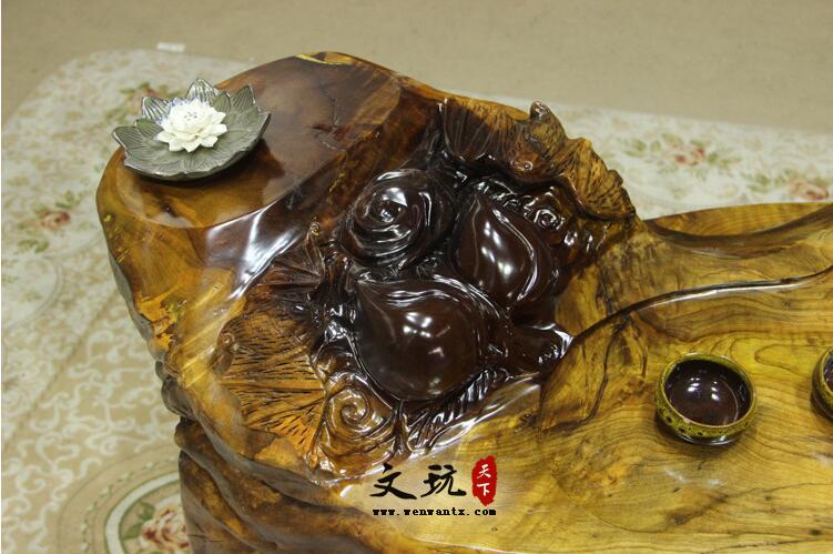 楠木根雕茶几 蝠寿双全 天然整体实木树根雕茶桌 功夫茶海-4