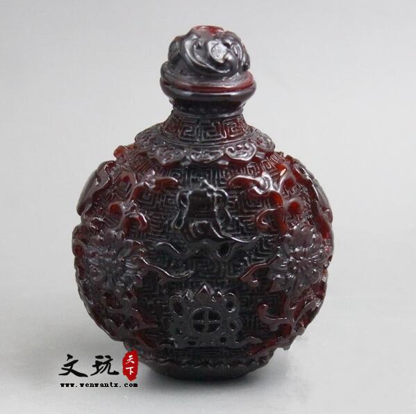 仿古非洲水牛角精工浮雕鼻烟壶 古玩古董复古收藏礼品-1