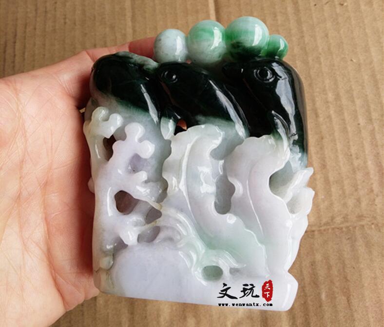 正宗天然翡翠海底世界海豚海草精美摆件饰品，礼品-3