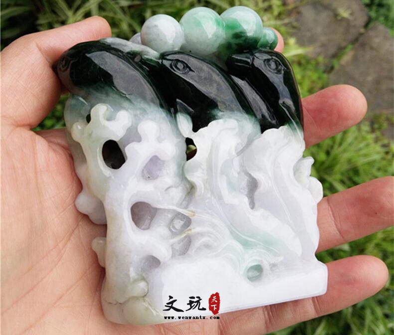 正宗天然翡翠海底世界海豚海草精美摆件饰品，礼品-6