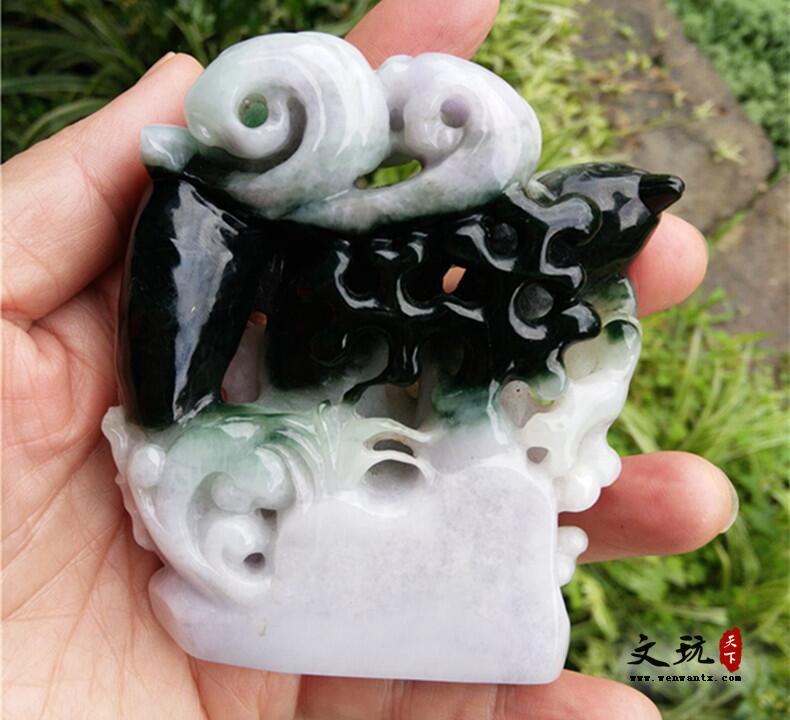 正宗天然翡翠海底世界海豚海草精美摆件饰品，礼品-9