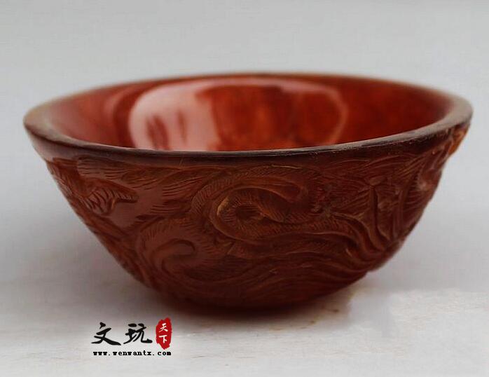 古玩收藏天然牛角摆件 精雕工艺品牛角碗 高档复古礼品-2