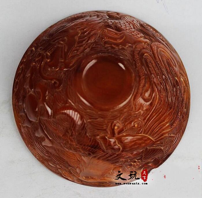 古玩收藏天然牛角摆件 精雕工艺品牛角碗 高档复古礼品-3