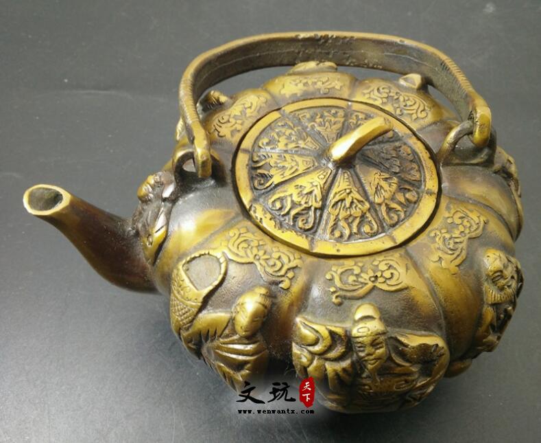 仿古铜器纯铜八仙水壶摆件酒壶茶壶装饰工艺礼品古玩收藏品-1