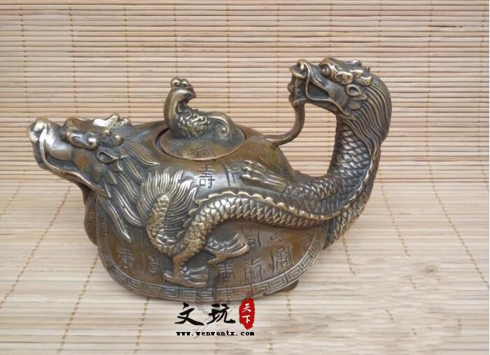 仿古纯铜百寿龙龟壶摆件水壶茶壶铜器工艺品古玩收藏杂项-1