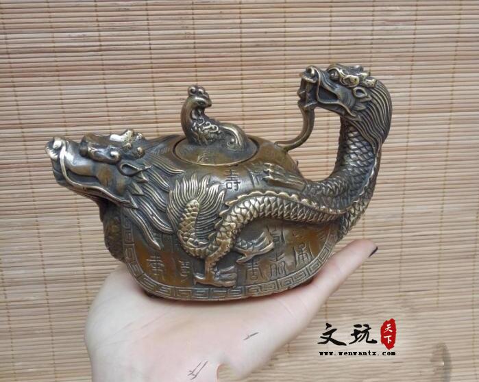 仿古纯铜百寿龙龟壶摆件水壶茶壶铜器工艺品古玩收藏杂项-3