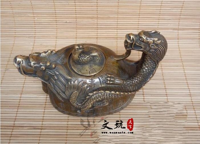 仿古纯铜百寿龙龟壶摆件水壶茶壶铜器工艺品古玩收藏杂项-5