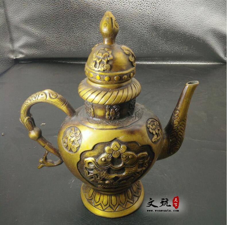 开光纯铜藏式酒壶摆件双鱼水壶茶壶酒具家居装饰工艺品摆设铜器-2