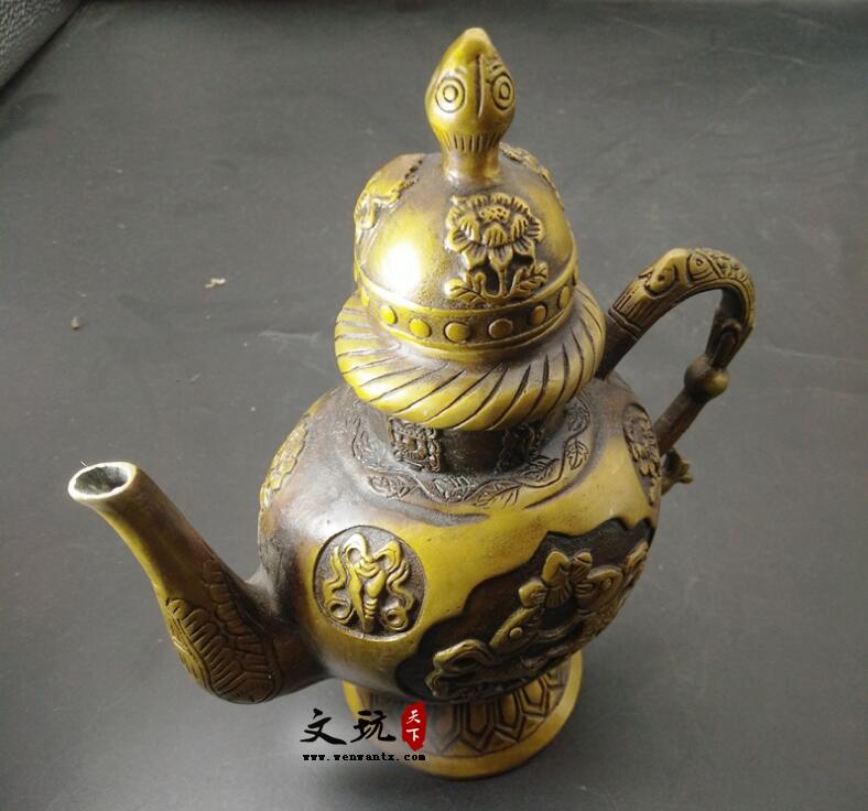 开光纯铜藏式酒壶摆件双鱼水壶茶壶酒具家居装饰工艺品摆设铜器-4