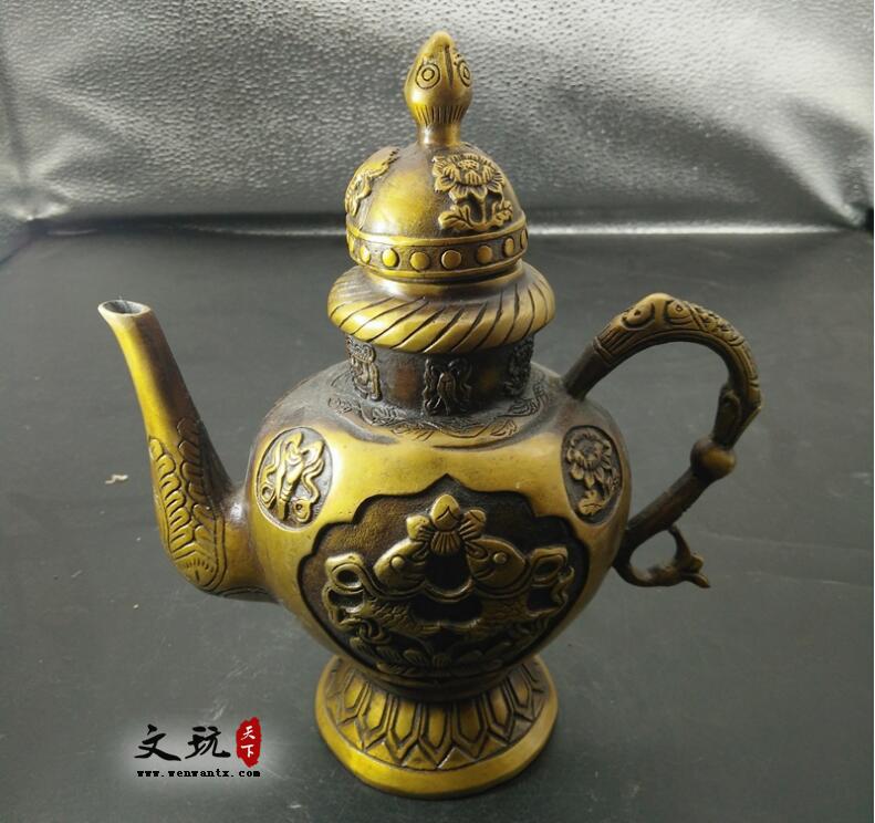 开光纯铜藏式酒壶摆件双鱼水壶茶壶酒具家居装饰工艺品摆设铜器-3