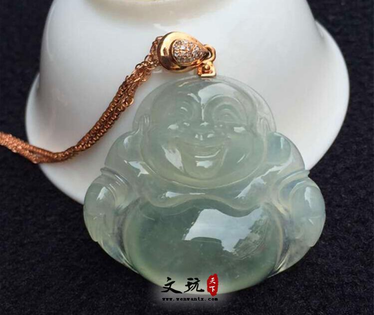 天然翡翠玉A货冰种佛起荧光 镶金扣吊坠水润-1