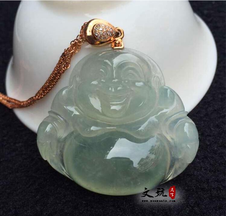 天然翡翠玉A货冰种佛起荧光 镶金扣吊坠水润-3