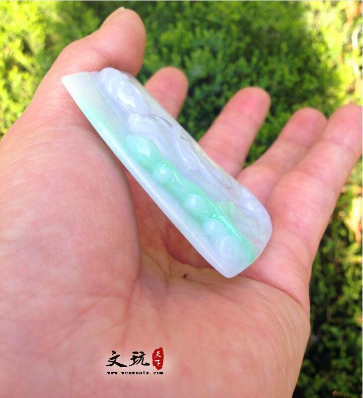 天然翡翠玉A货白色冰种飘绿观音吊坠-5