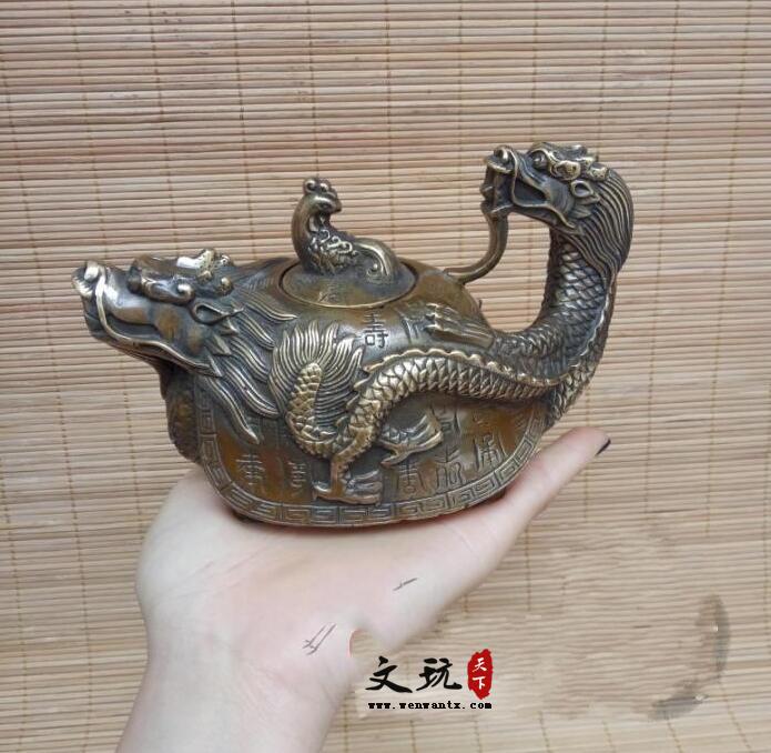 仿古纯铜百寿龙龟壶摆件水壶茶壶铜器工艺品-5