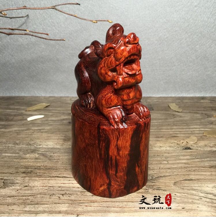 印度小叶紫檀 大貔恘印章摆件 紫檀工艺品摆件 雕刻件-2