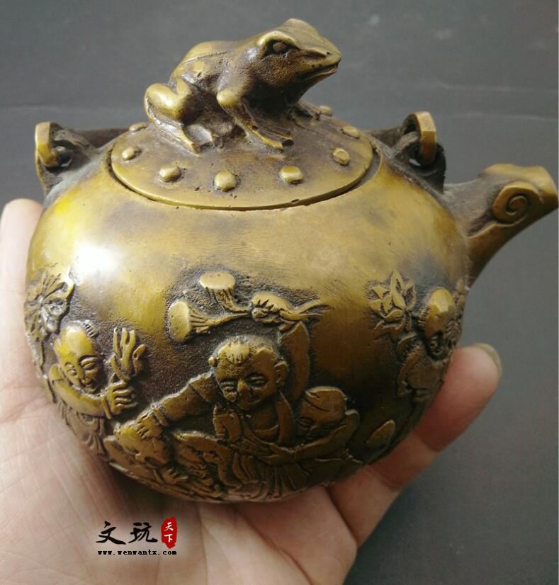 仿古铜器纯铜五子夺莲水壶摆件酒壶茶壶装饰工艺礼品-4