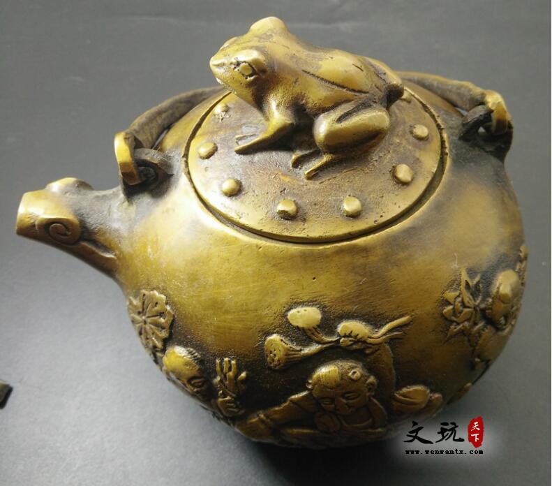 仿古铜器纯铜五子夺莲水壶摆件酒壶茶壶装饰工艺礼品-2