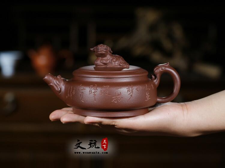 宜兴紫砂壶全手工原矿紫泥醉卧灵兽壶茶壶-2