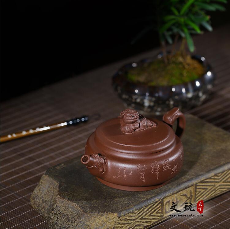 宜兴紫砂壶全手工原矿紫泥醉卧灵兽壶茶壶-4