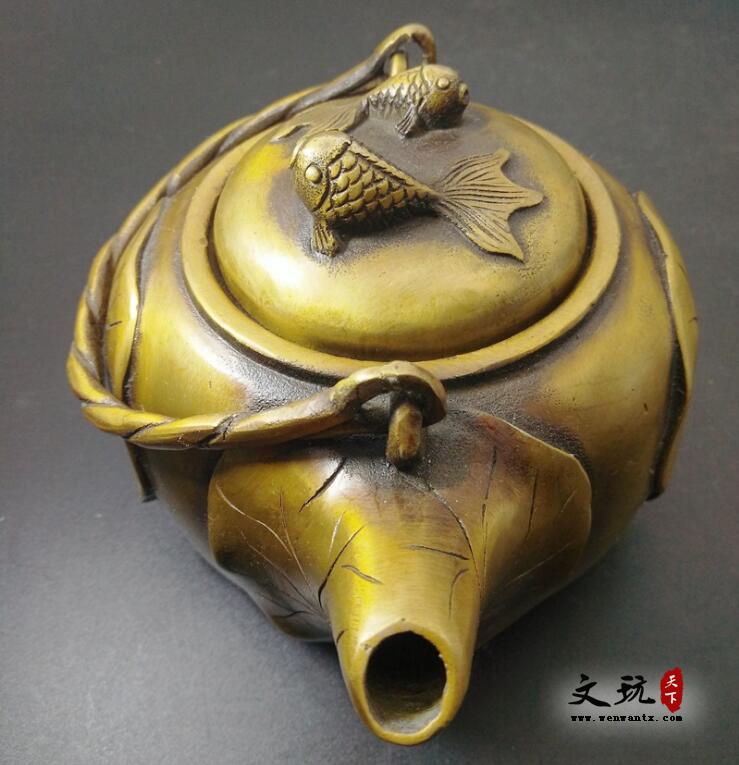 特价仿古铜器纯铜河叶鱼水壶摆件酒壶茶壶装饰工艺礼品-1