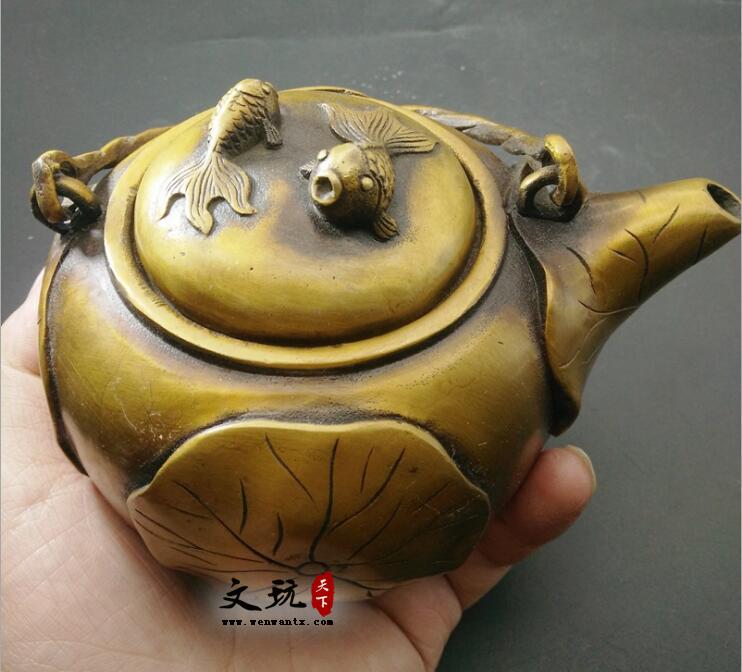 特价仿古铜器纯铜河叶鱼水壶摆件酒壶茶壶装饰工艺礼品-3