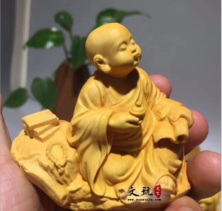 黄杨木禅意小沙弥茶童手把件（单个）-5