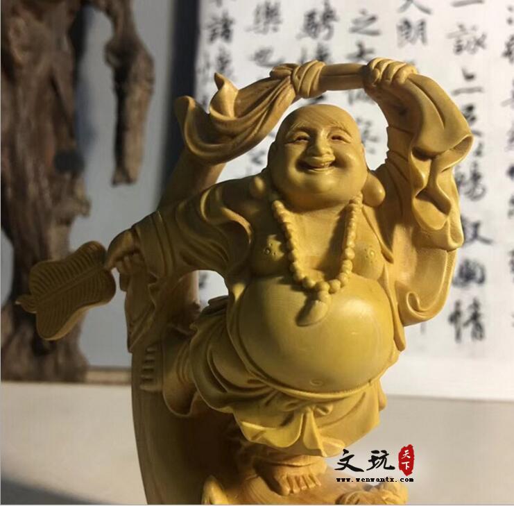 小叶黄杨木跳舞弥勒 雕刻木雕摆饰 摆件装饰工艺-5