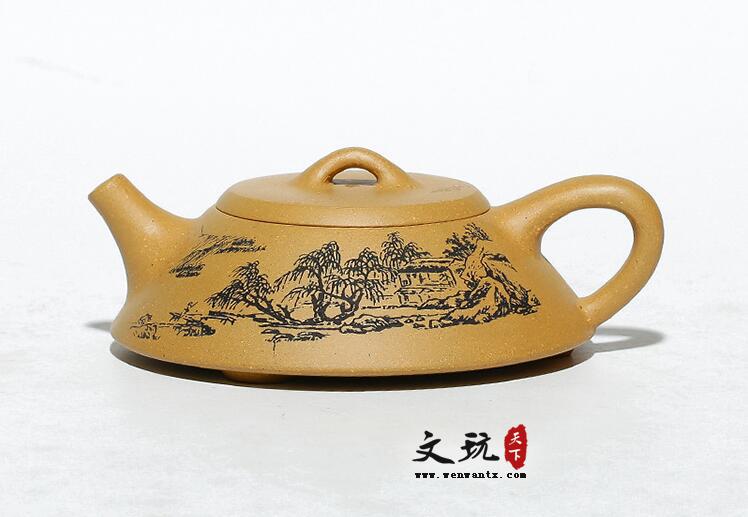 宜兴原矿段泥山水扁石瓢壶茶壶茶具正品-1