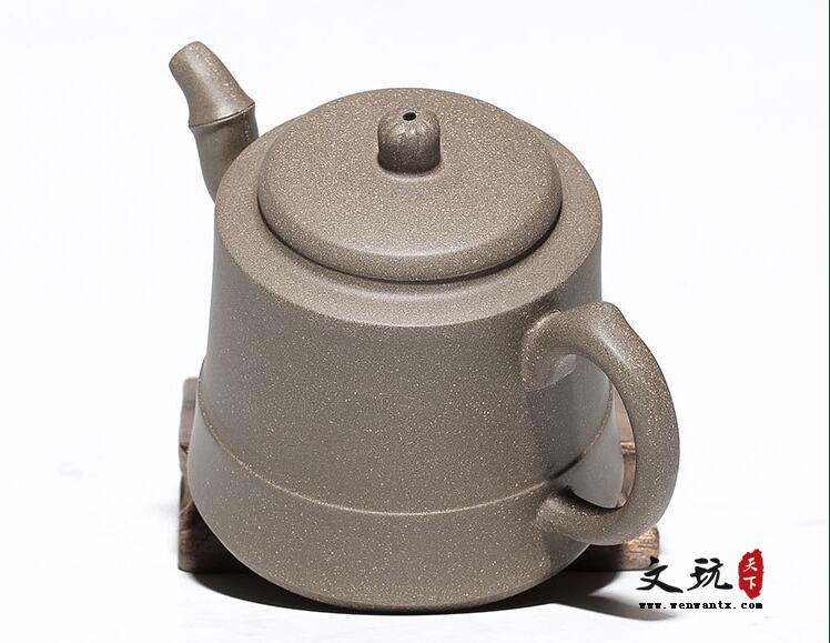 宜兴原矿全手工青灰泥竹节柱础紫砂壶茶壶-5